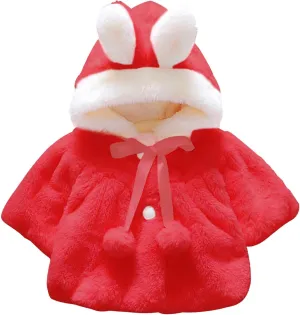 Toddler Baby Girls Winter Fleece Cape Cloak Coat Kids Cute Bunny Hooded Jackets Windproof Baby Warm Outwear Clothes