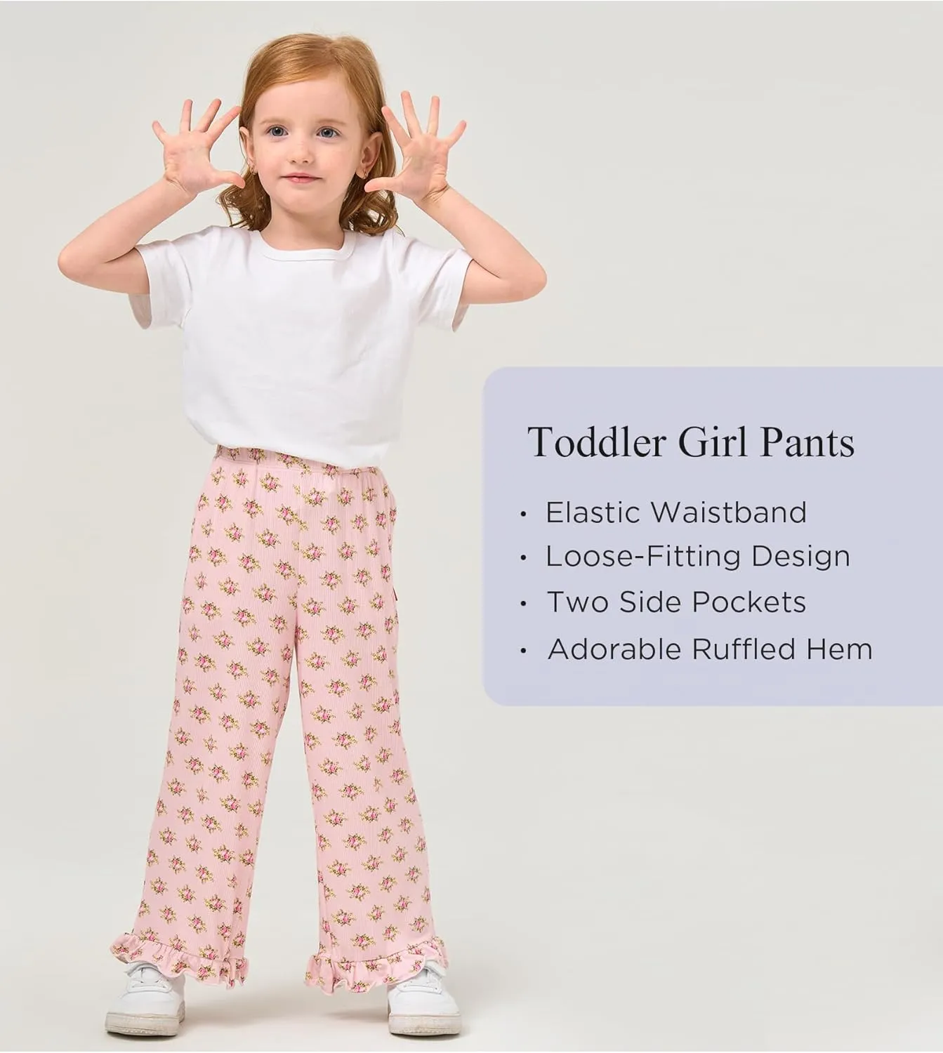 Toddler Girl Pants Soft Bamboo Viscose Casual Ruffle Wide Leg Trousers for Kids with Pockets