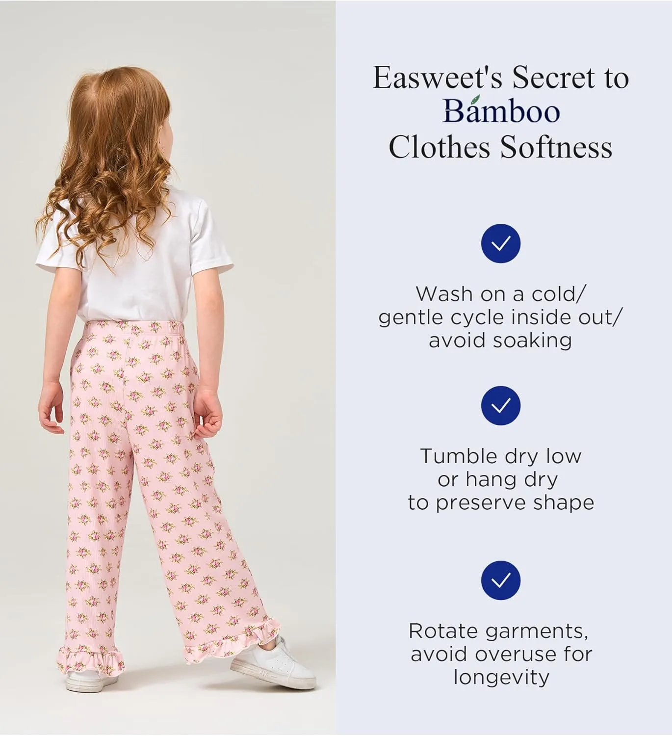 Toddler Girl Pants Soft Bamboo Viscose Casual Ruffle Wide Leg Trousers for Kids with Pockets