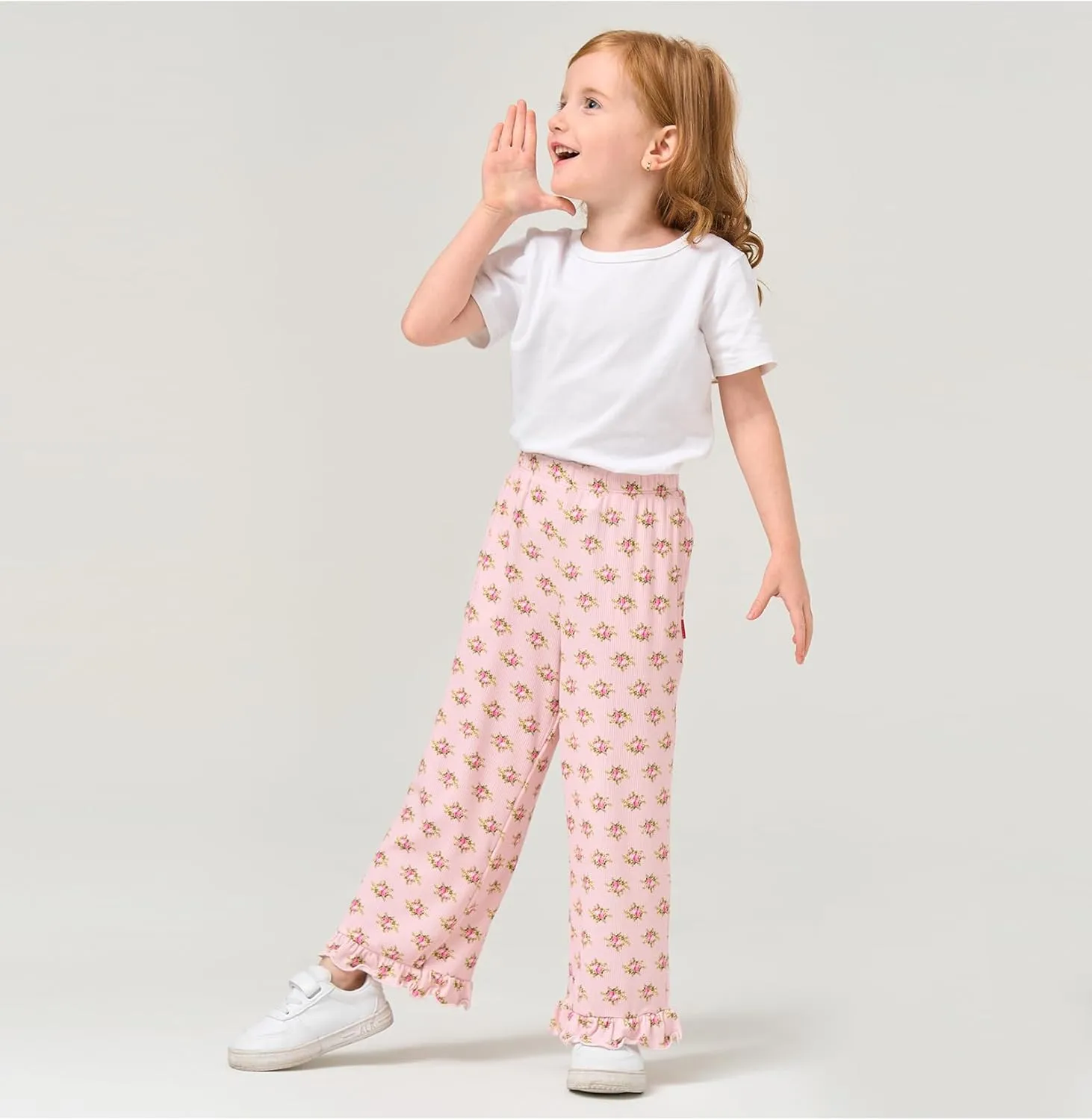Toddler Girl Pants Soft Bamboo Viscose Casual Ruffle Wide Leg Trousers for Kids with Pockets