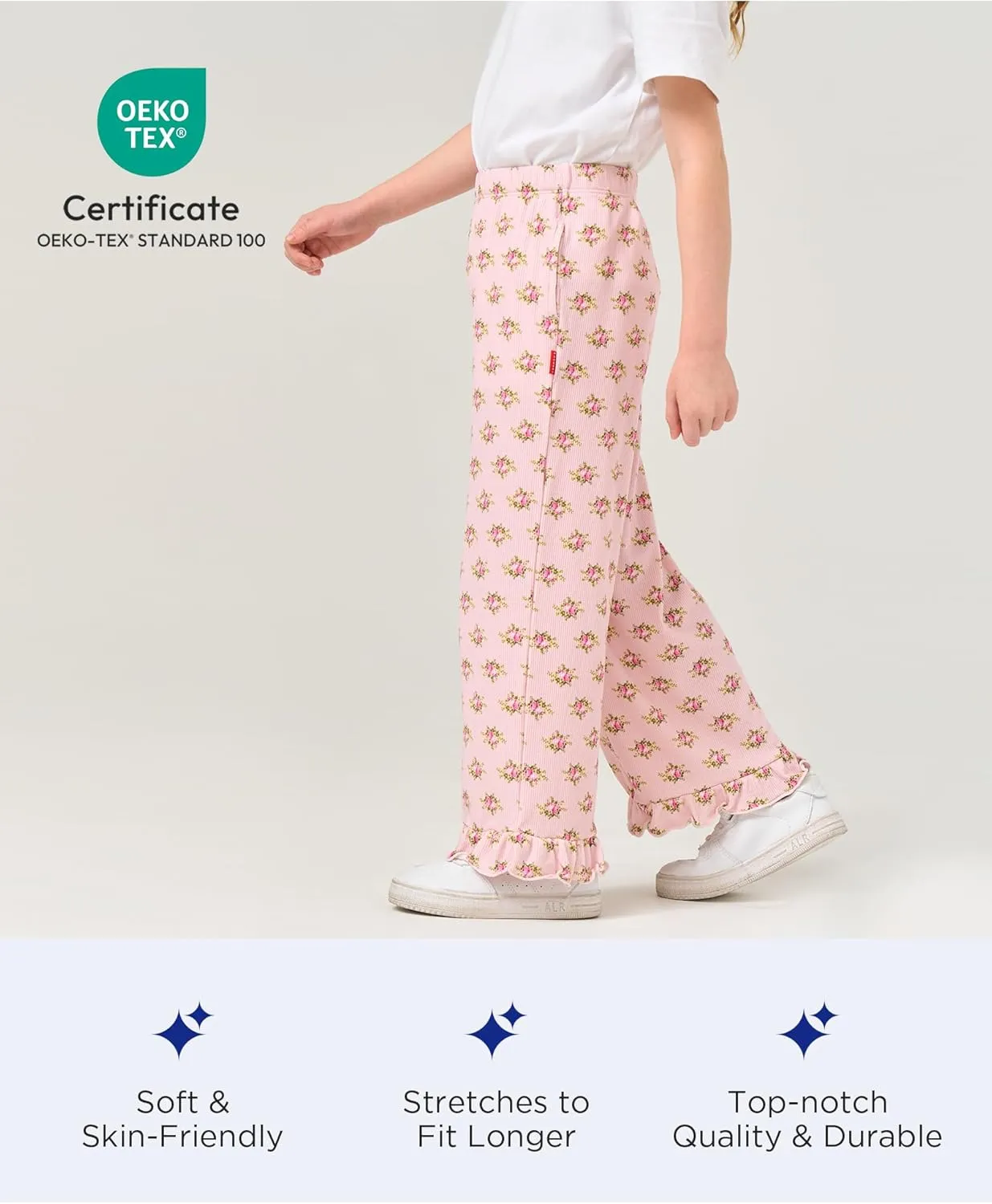 Toddler Girl Pants Soft Bamboo Viscose Casual Ruffle Wide Leg Trousers for Kids with Pockets