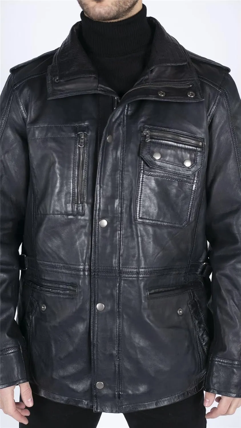 TruClothing Men's Trenchcoat Jacket Outwear Windproof Winter Parka Military Real Leather Jackets Coat