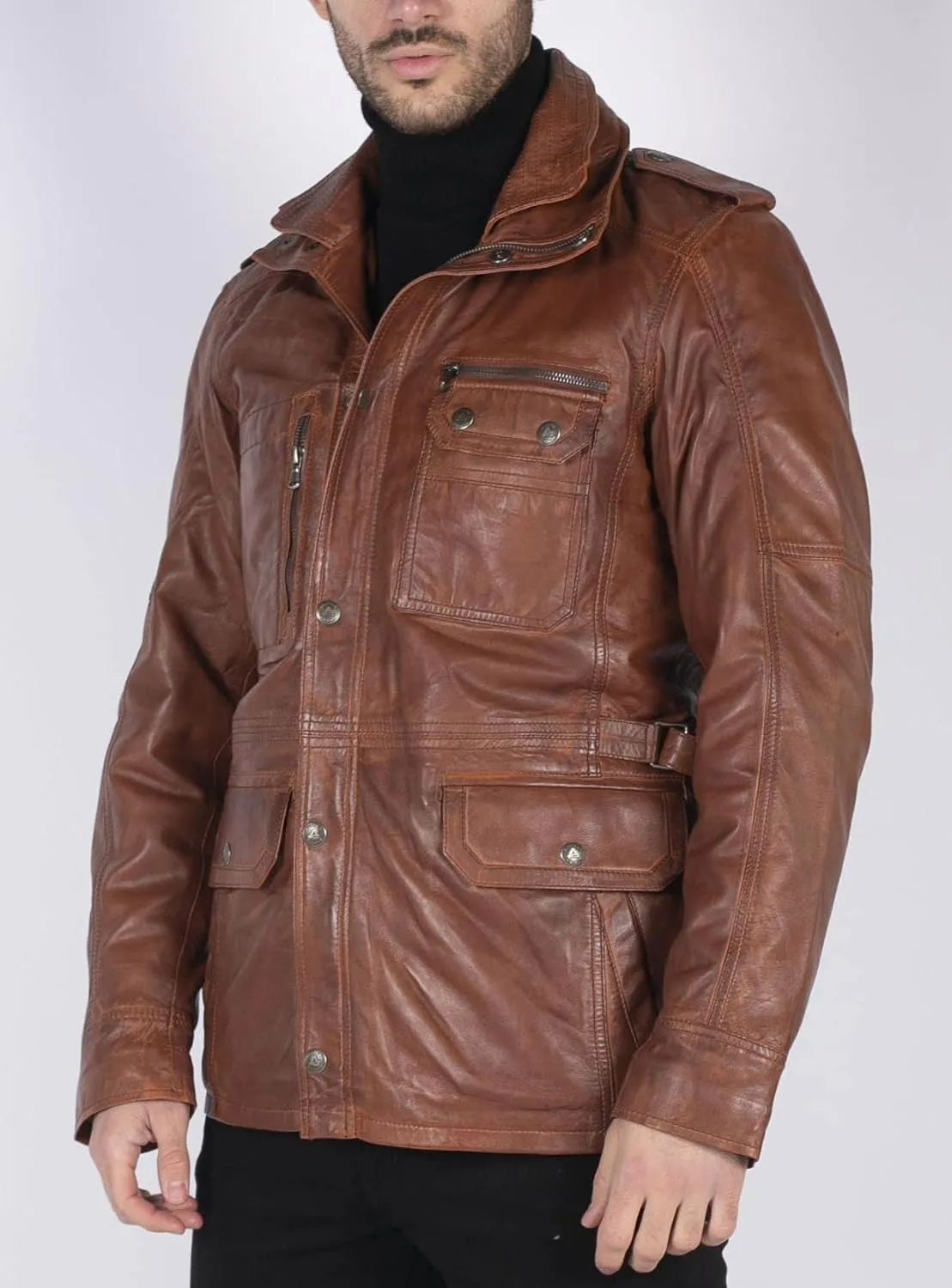 TruClothing Men's Trenchcoat Jacket Outwear Windproof Winter Parka Military Real Leather Jackets Coat