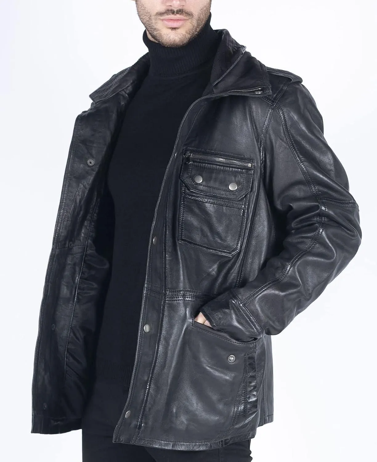 TruClothing Men's Trenchcoat Jacket Outwear Windproof Winter Parka Military Real Leather Jackets Coat