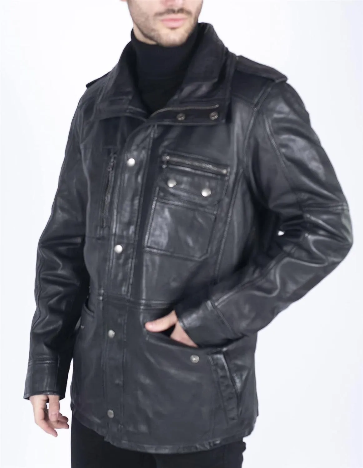 TruClothing Men's Trenchcoat Jacket Outwear Windproof Winter Parka Military Real Leather Jackets Coat