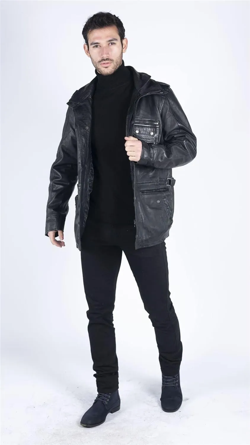 TruClothing Men's Trenchcoat Jacket Outwear Windproof Winter Parka Military Real Leather Jackets Coat