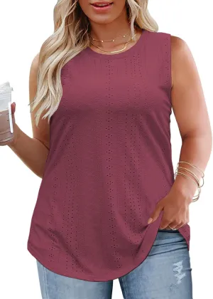 VISLILY Womens-Plus-Size-Tank-Tops Summer Sleeveless Eyelet Shirts Round Neck Tunics Flowy Classic Tees
