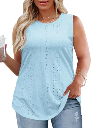 VISLILY Womens-Plus-Size-Tank-Tops Summer Sleeveless Eyelet Shirts Round Neck Tunics Flowy Classic Tees