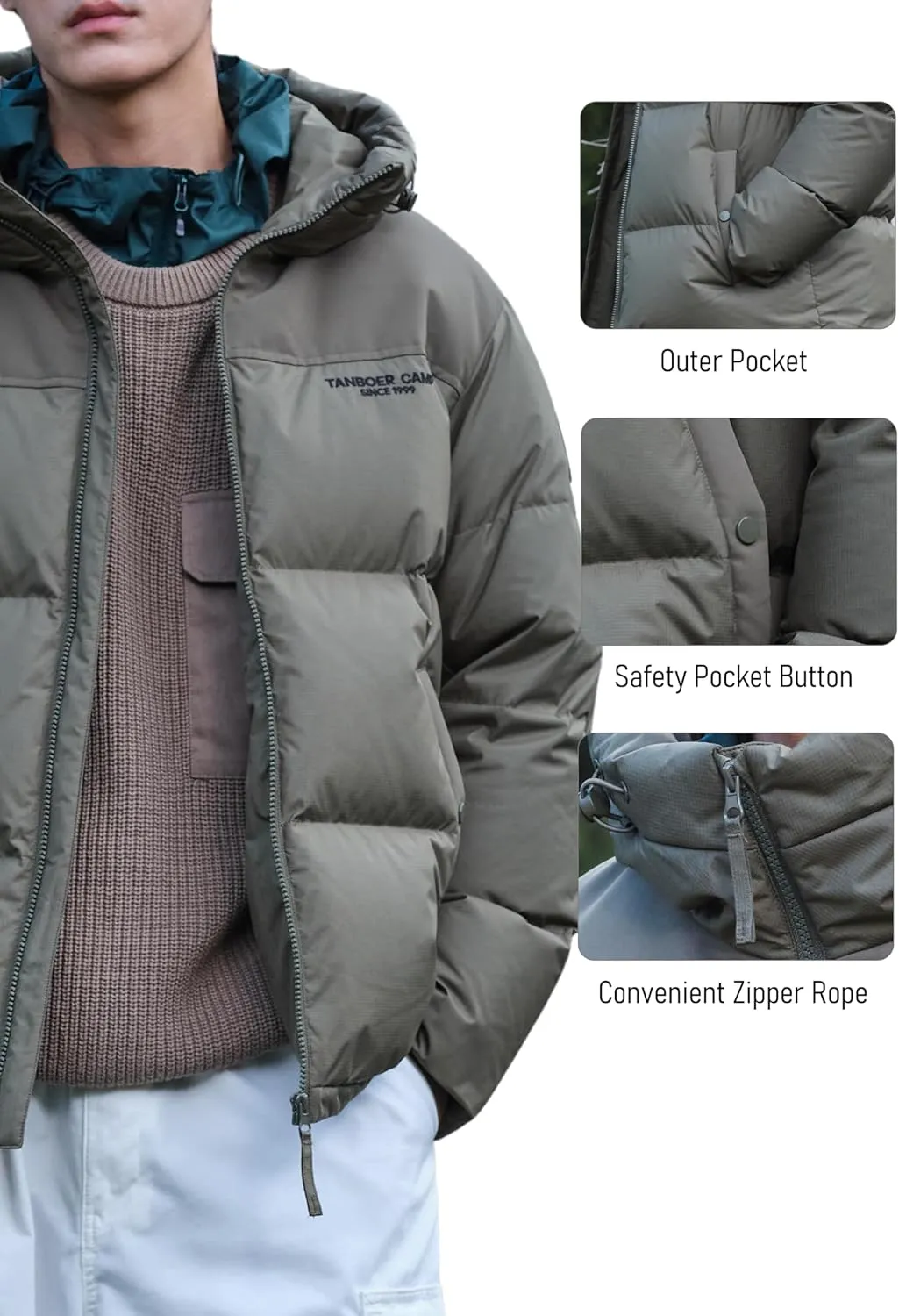Winter Jackets for Men Thickened Puffer Jacket Hooded Windproof Quilted Warm Down Coats for Cold Weather