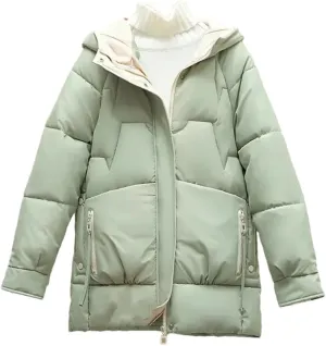 Winter Women Coat Loose Korean Version Long Thick Down Cotton-Padded Jacket Contrast Hooded Cotton Jackets