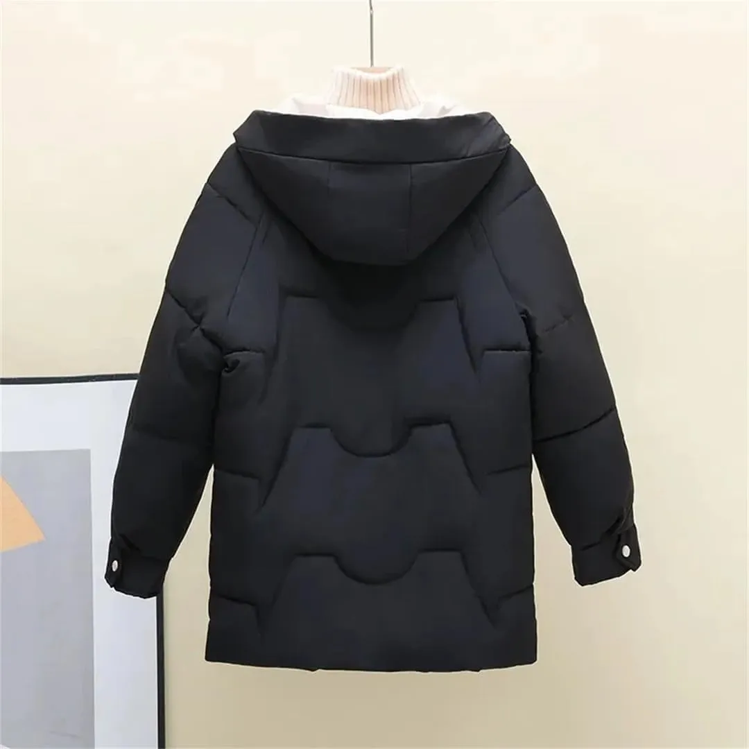 Winter Women Coat Loose Korean Version Long Thick Down Cotton-Padded Jacket Contrast Hooded Cotton Jackets