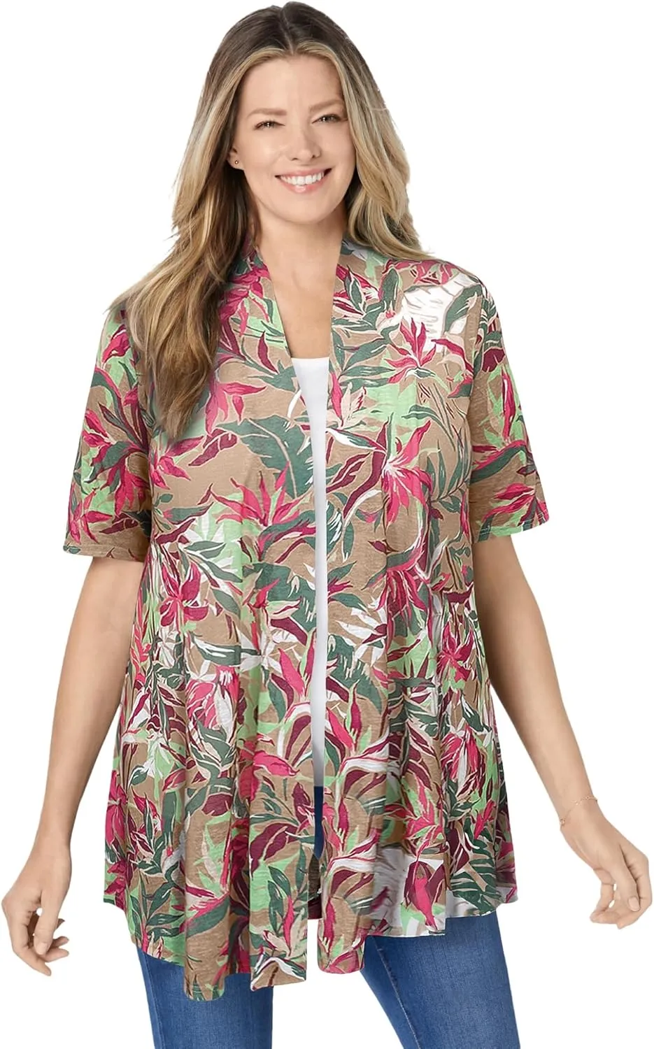 Woman Within Plus Size Lightweight Open Front Cardigan