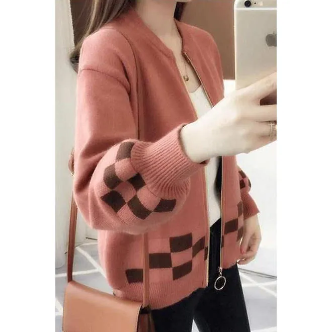 Women Charming Round Collar Zipper Cardigan   WCC25160