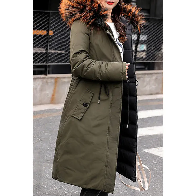 Women Long Sleeve Hooded Style Side Pockets Solid Colored Padded Jacket - WJC23660