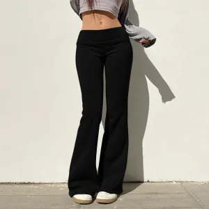 Women Low Waist Solid Flare Pants Slim Fit Full Length 2024 Summer Autumn Legging Streetwear Capris Trousers Female Clothes