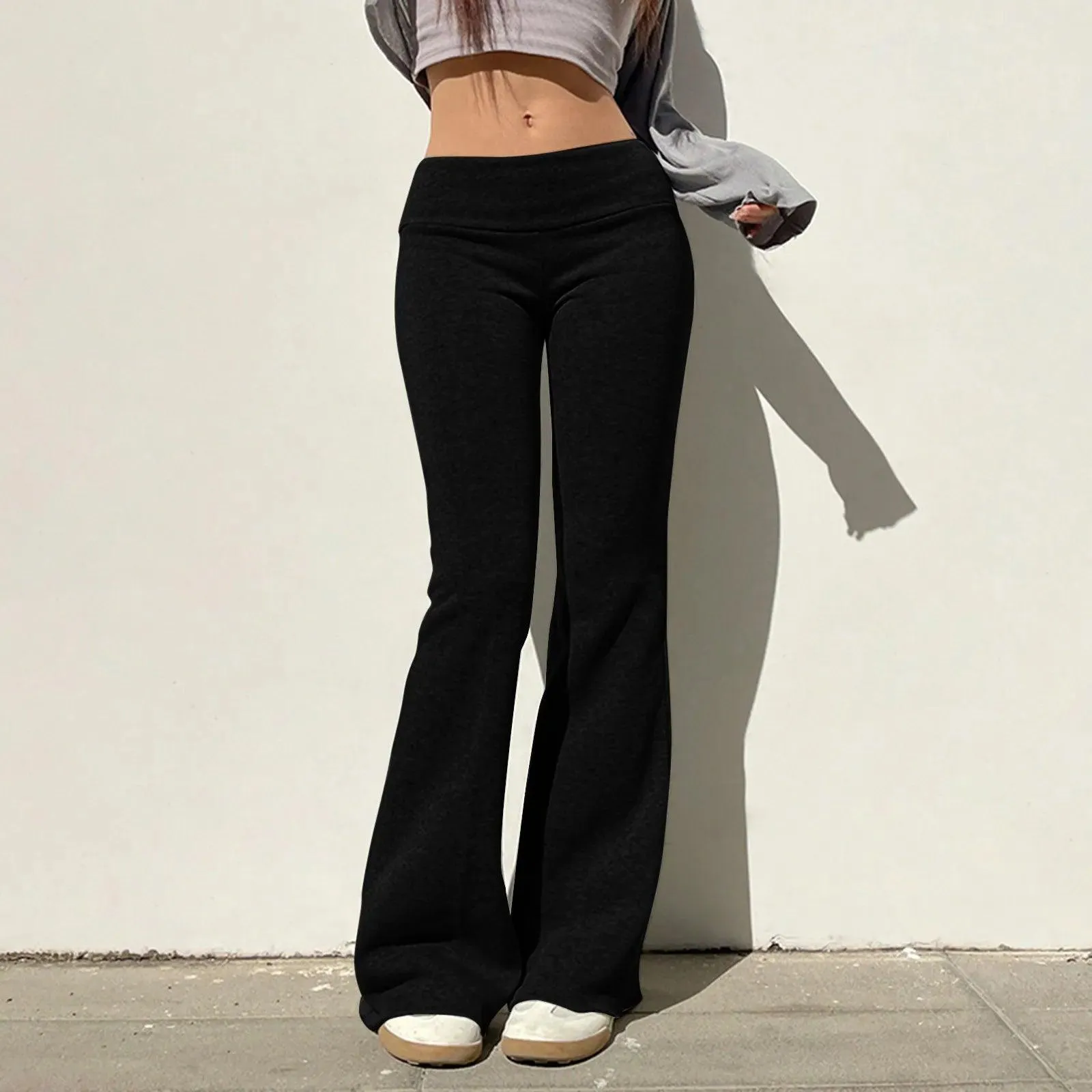Women Low Waist Solid Flare Pants Slim Fit Full Length 2024 Summer Autumn Legging Streetwear Capris Trousers Female Clothes