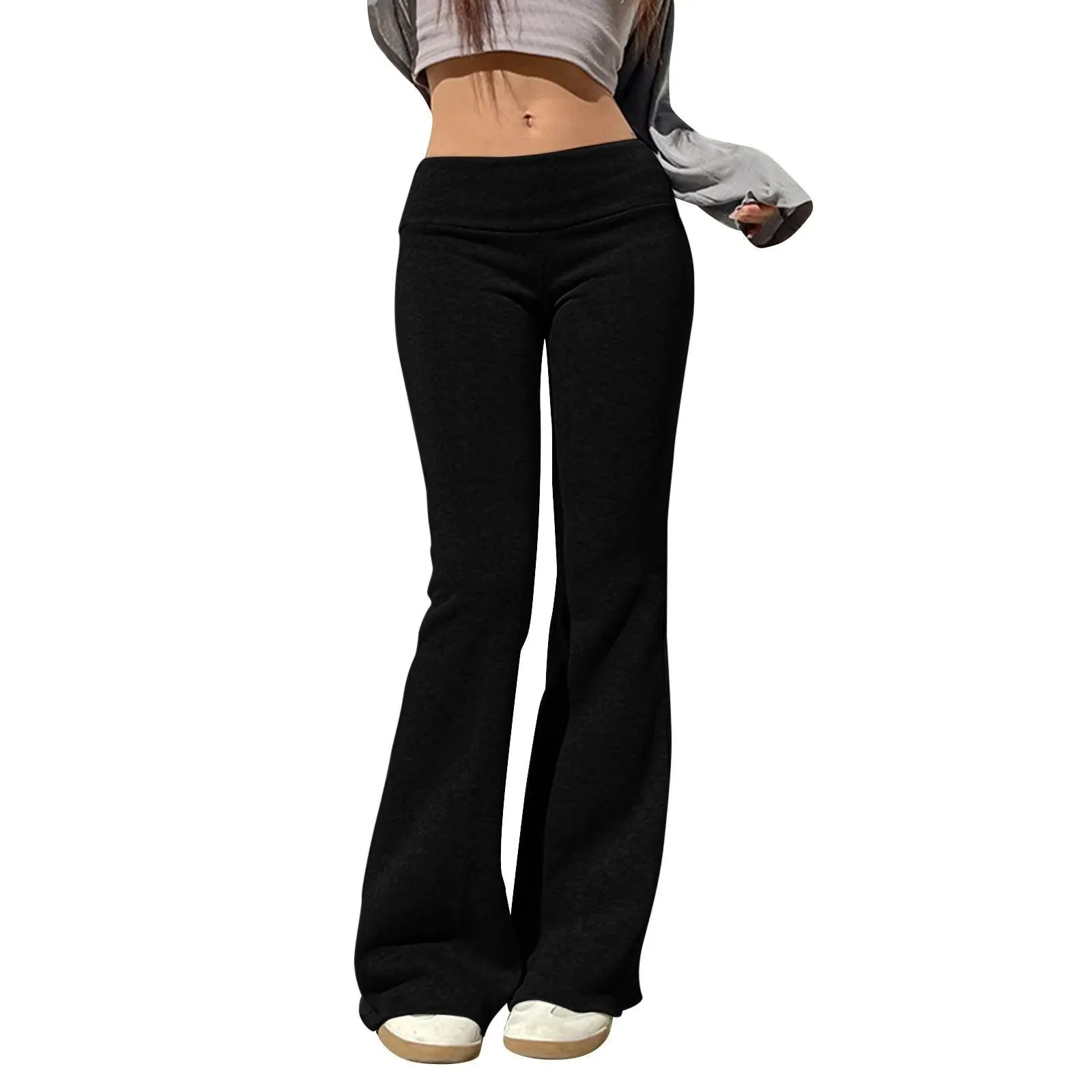 Women Low Waist Solid Flare Pants Slim Fit Full Length 2024 Summer Autumn Legging Streetwear Capris Trousers Female Clothes