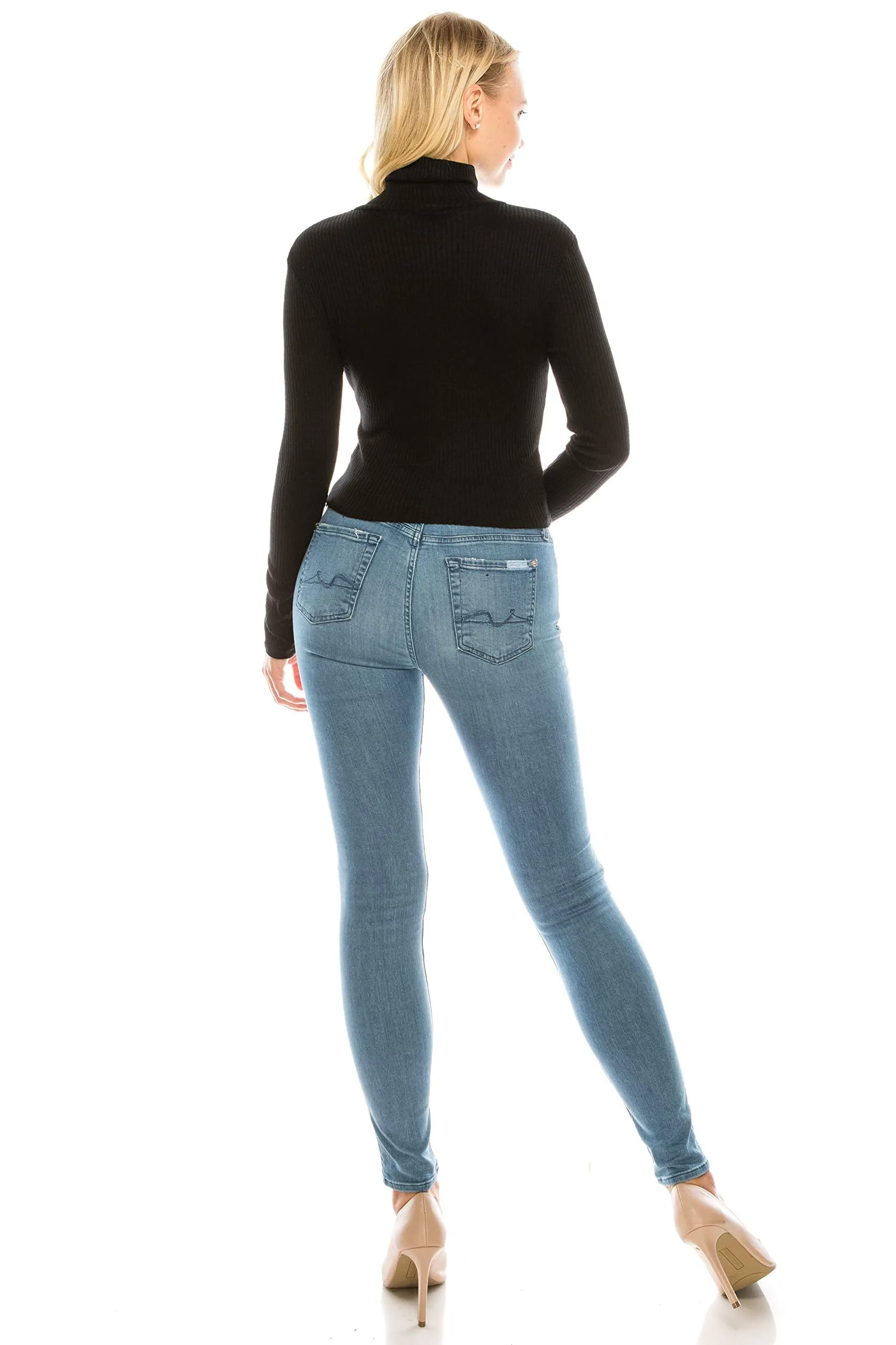 Women's Long Sleeve Thin Ribbed Turtleneck Soft Sweater Crop Top