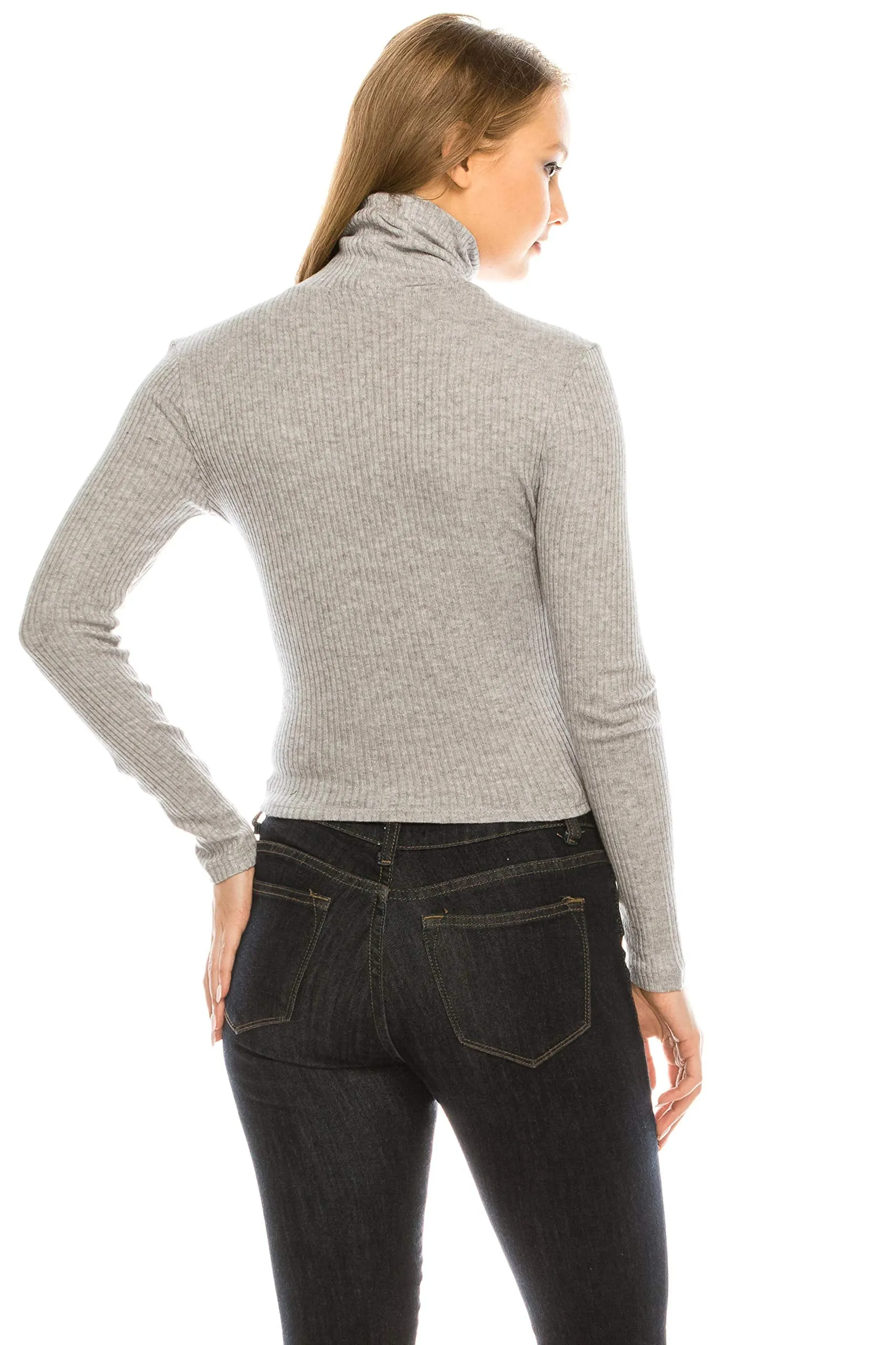 Women's Long Sleeve Thin Ribbed Turtleneck Soft Sweater Crop Top