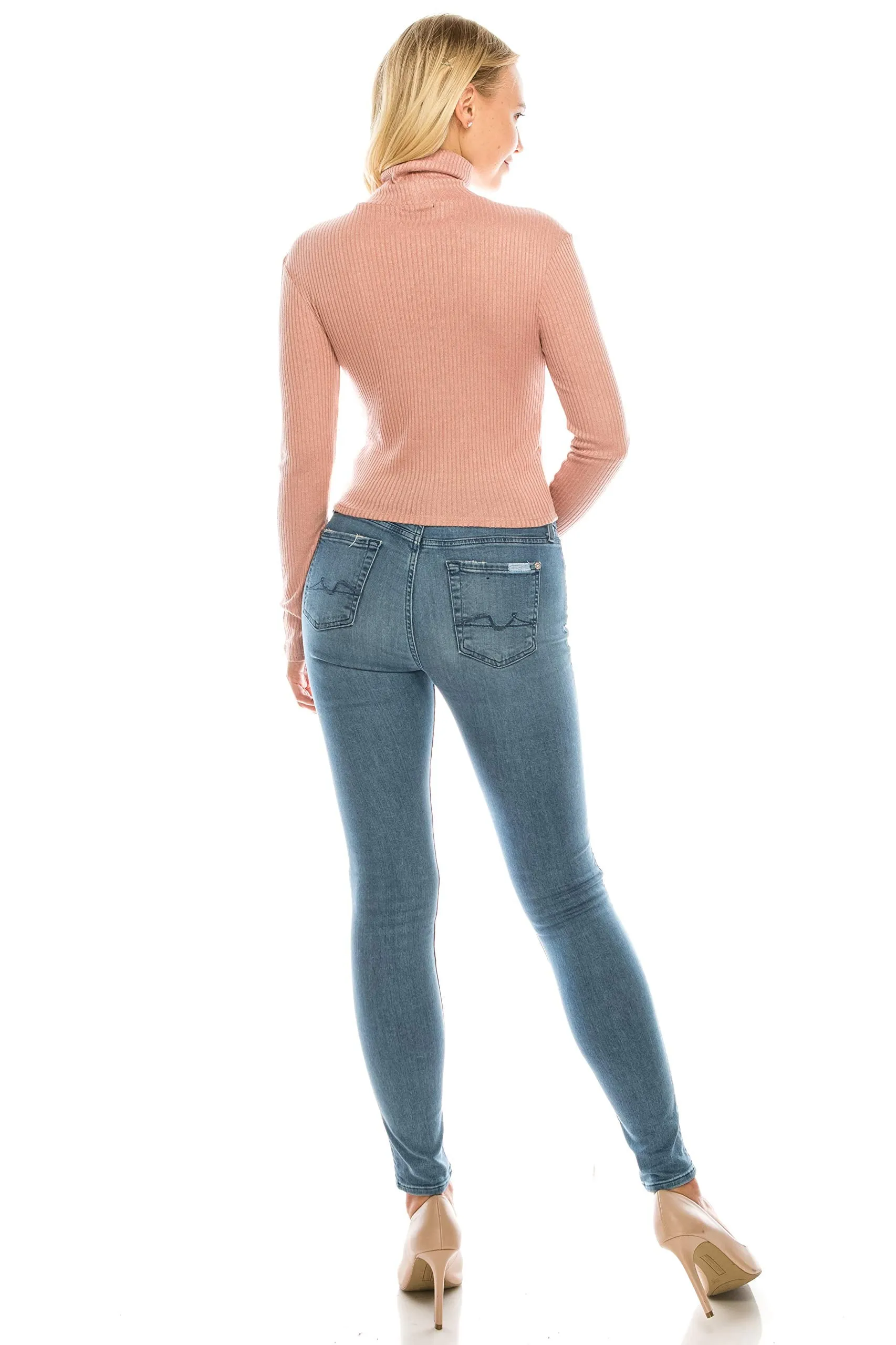 Women's Long Sleeve Thin Ribbed Turtleneck Soft Sweater Crop Top