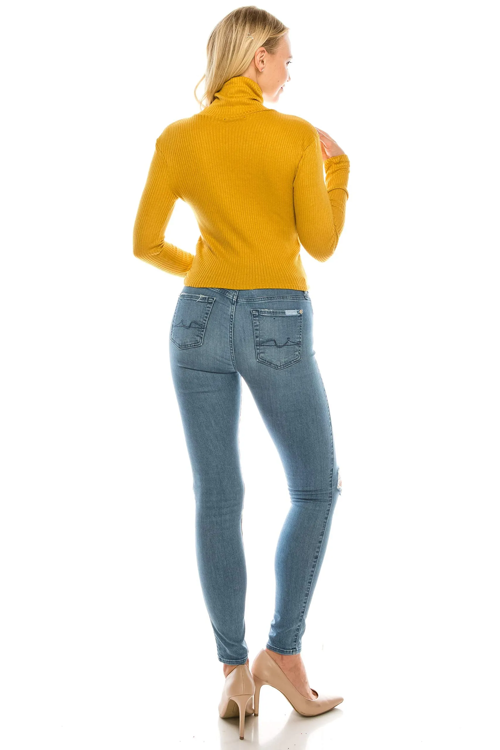 Women's Long Sleeve Thin Ribbed Turtleneck Soft Sweater Crop Top