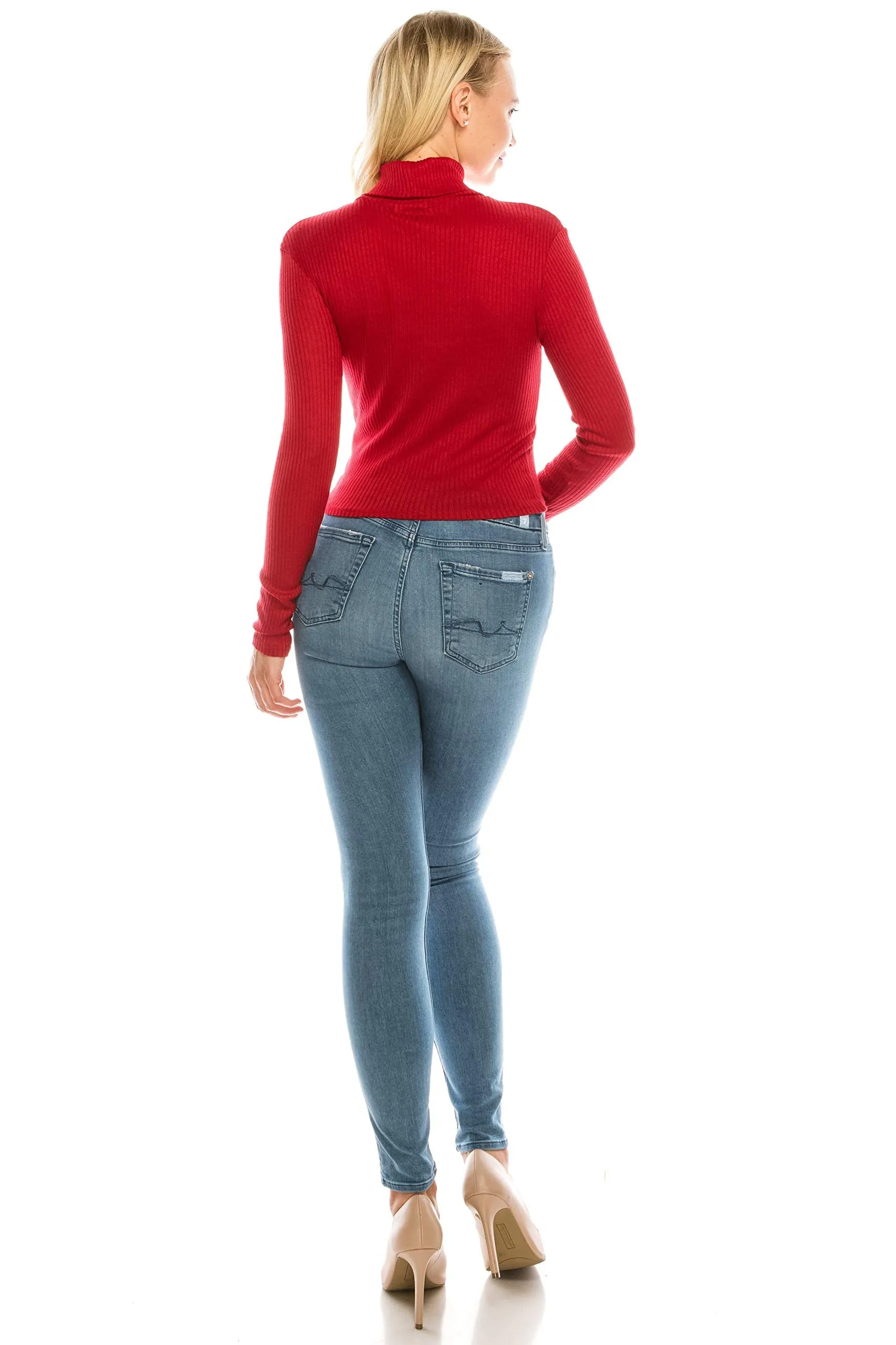 Women's Long Sleeve Thin Ribbed Turtleneck Soft Sweater Crop Top