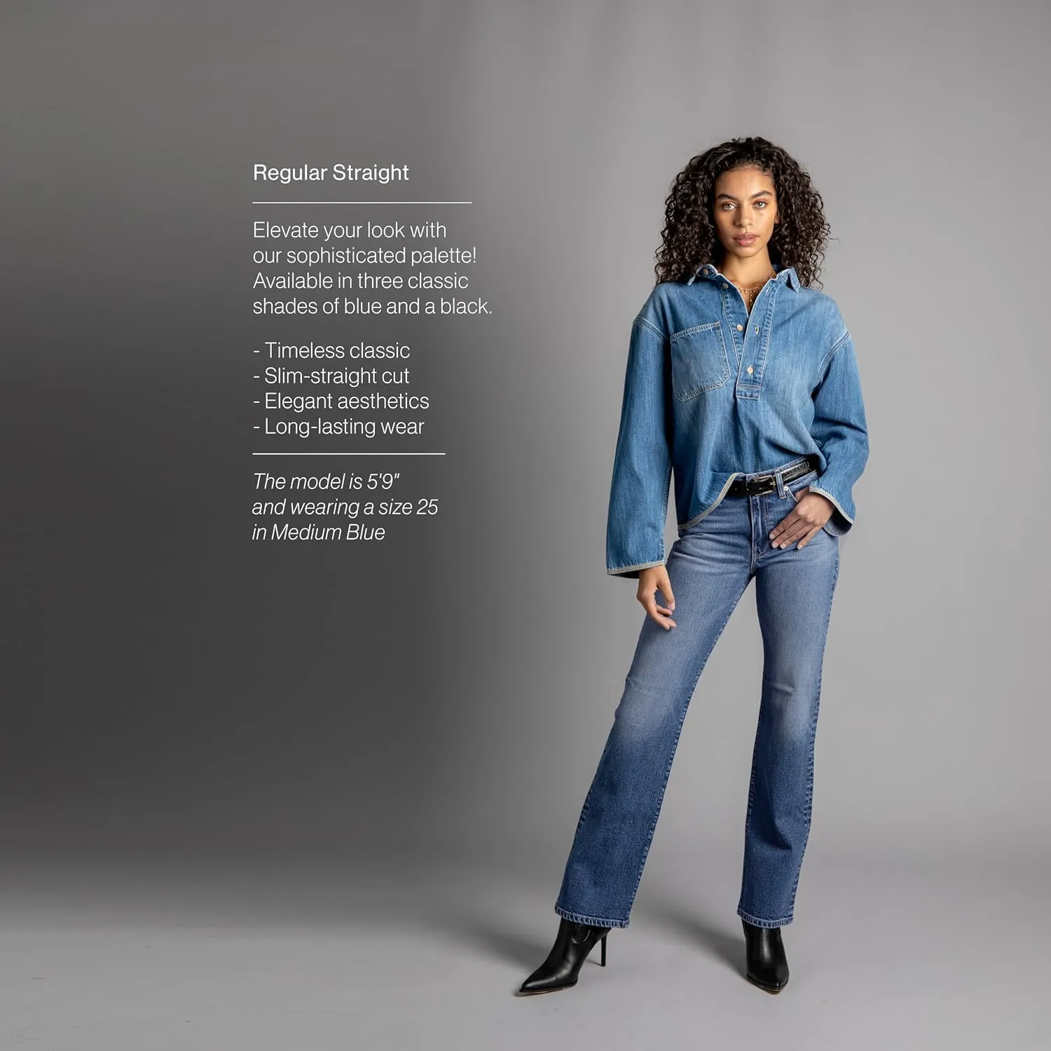 Women's Mid Rise Regular Straight Jeans Classic Pants