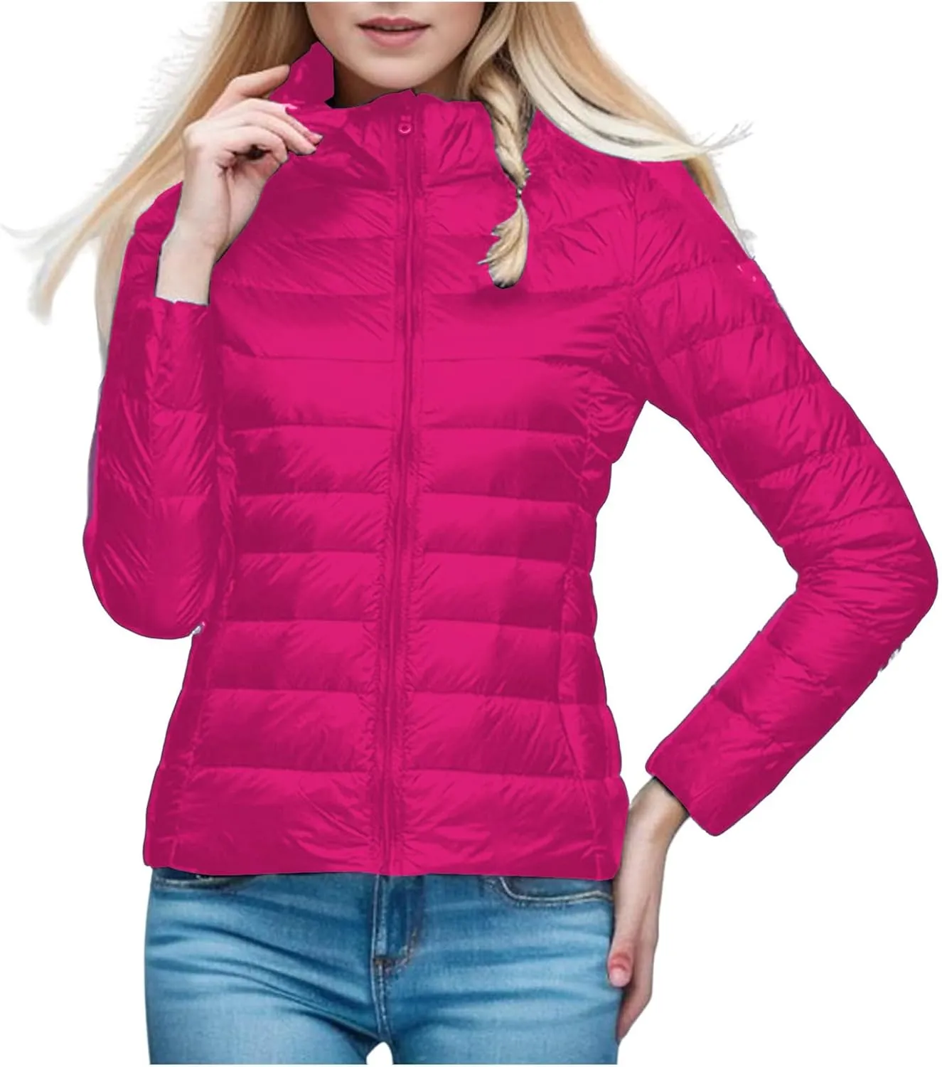 Women's Packable Ultra Coat Light Weight Short Down Jackets Solid Color Jacket Windproof Zip Up