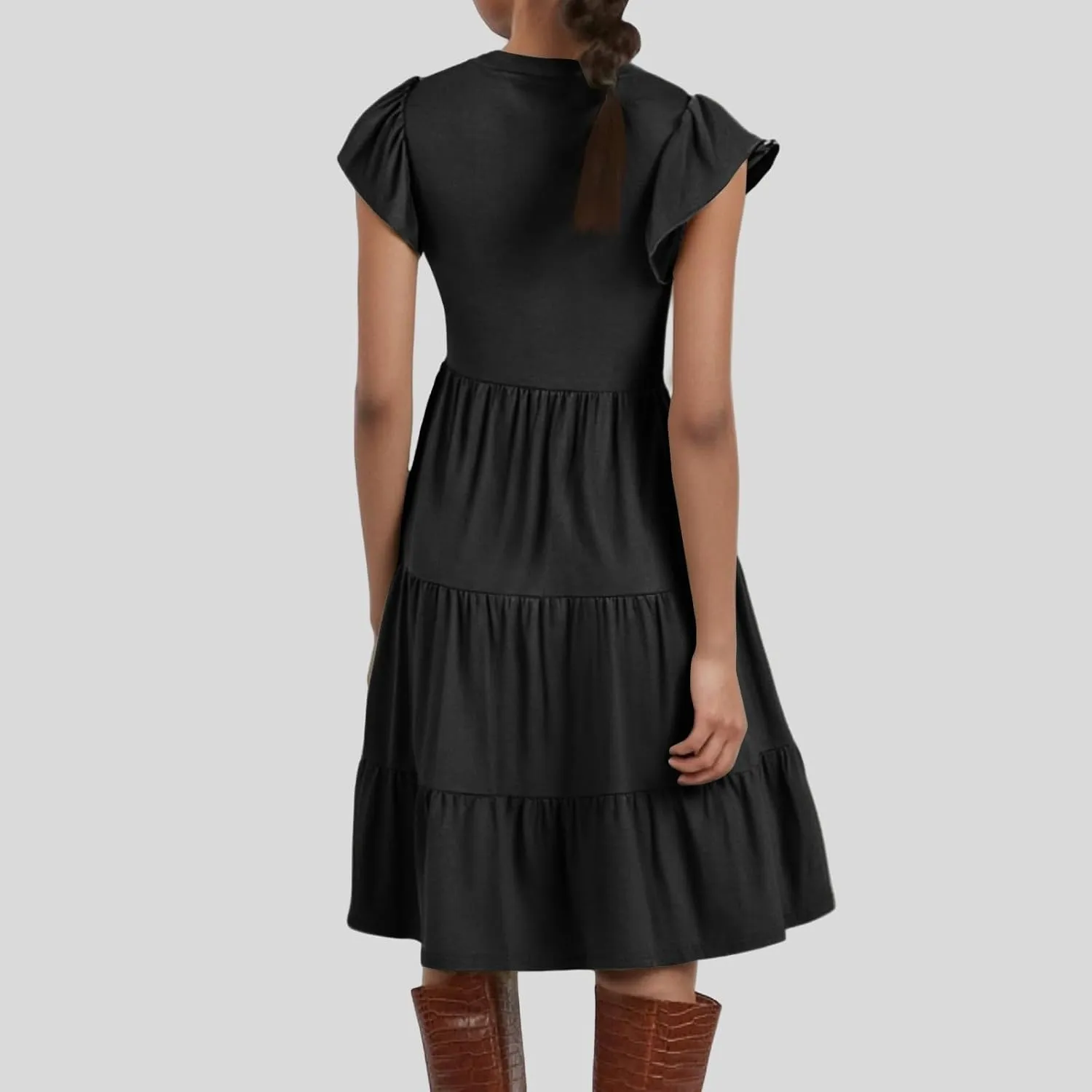 Women's Summer Dresses Ruffle Sleeve V Neck Midi Dresses Casual Flowy Tiered A Line Dress Beach Sundress with Pockets