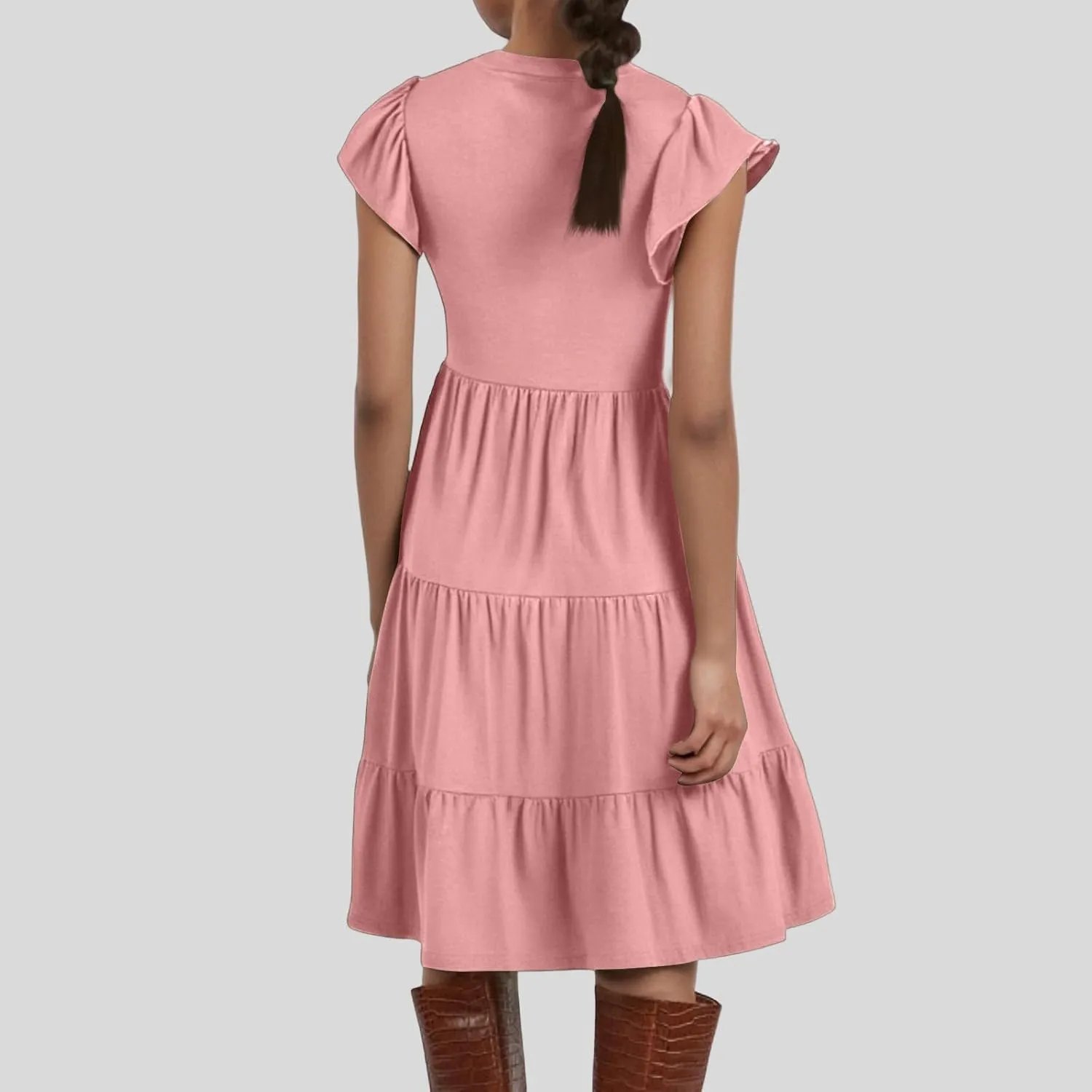 Women's Summer Dresses Ruffle Sleeve V Neck Midi Dresses Casual Flowy Tiered A Line Dress Beach Sundress with Pockets