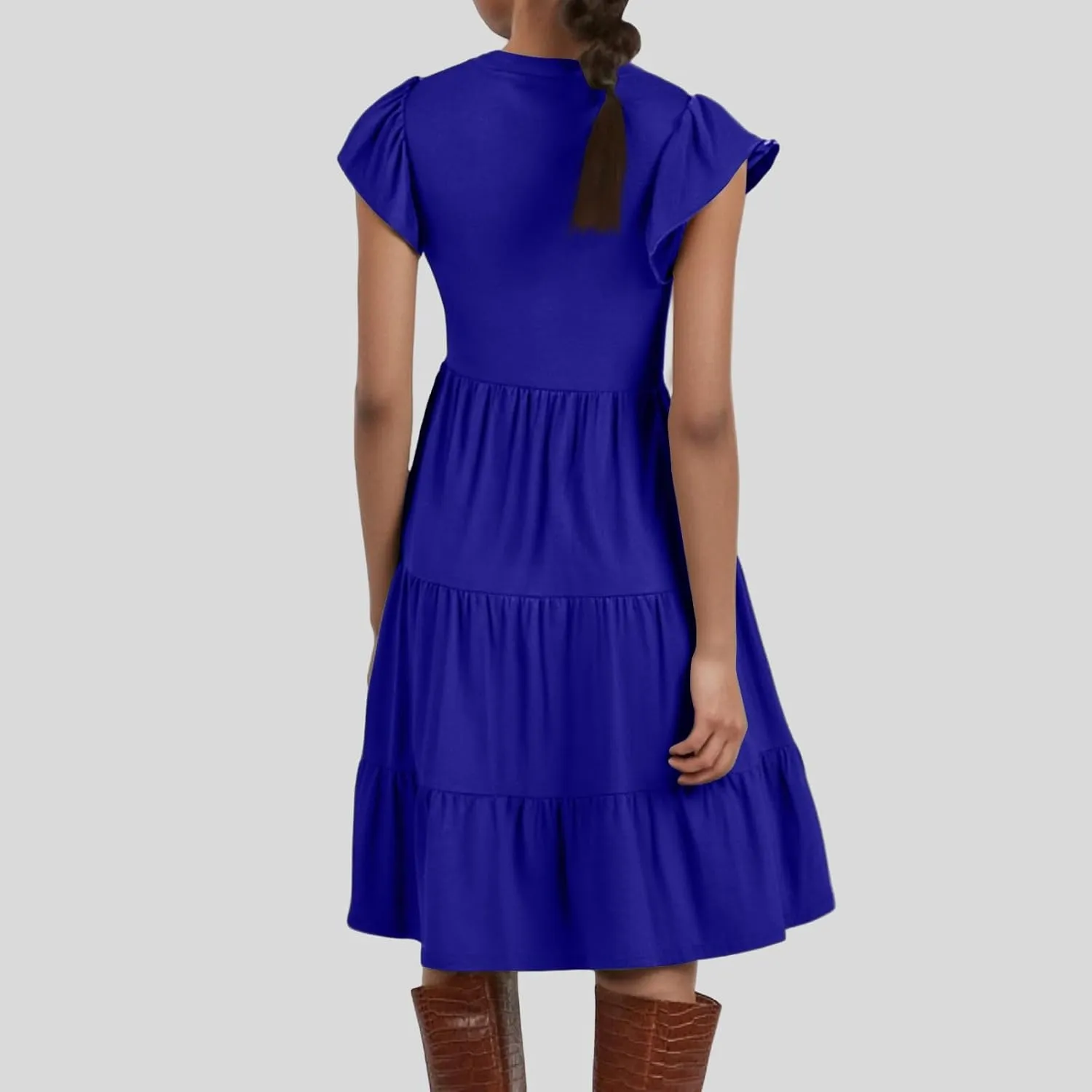 Women's Summer Dresses Ruffle Sleeve V Neck Midi Dresses Casual Flowy Tiered A Line Dress Beach Sundress with Pockets
