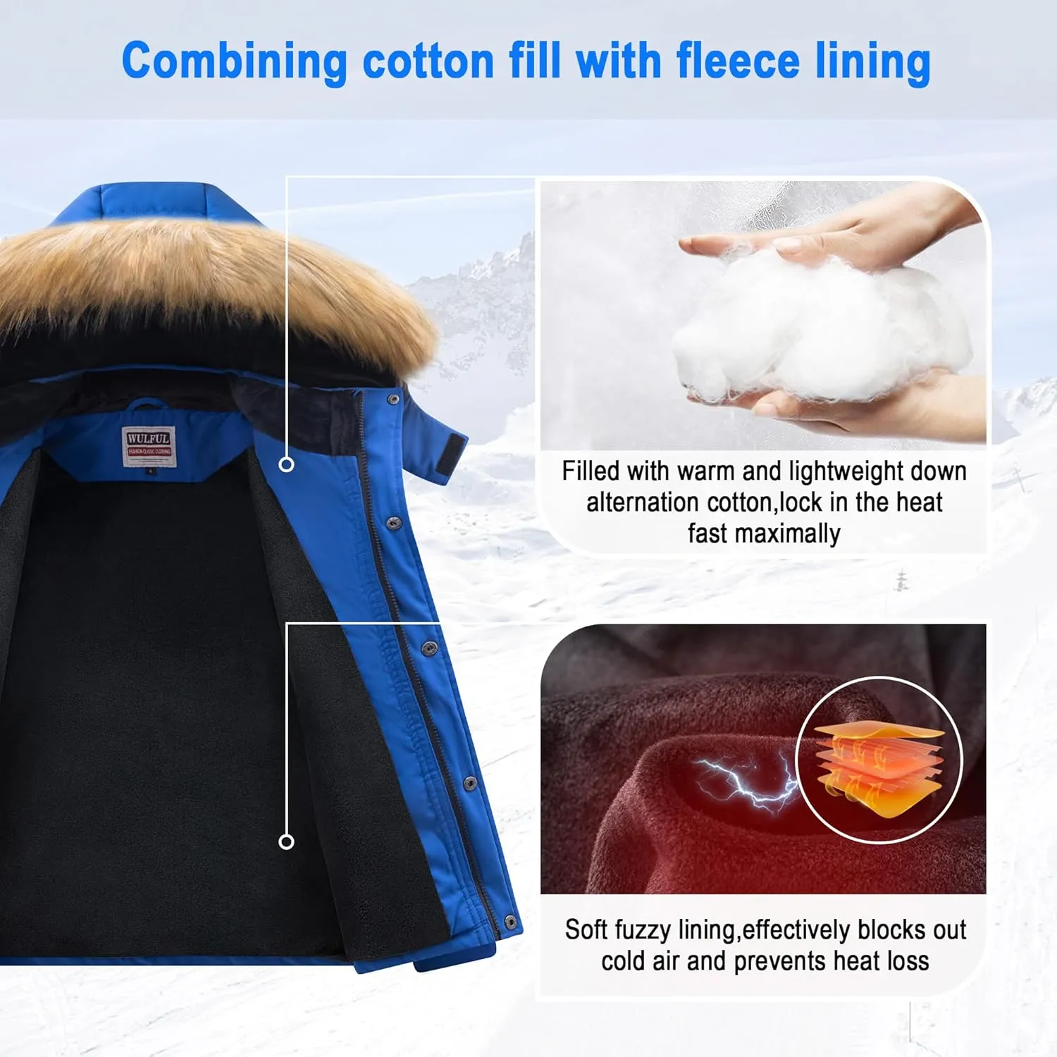 WULFUL Boy's Winter Coats Waterproof Fleece Lined Puffer Jackets Kids Thicken Outerwear With Detachable Hood