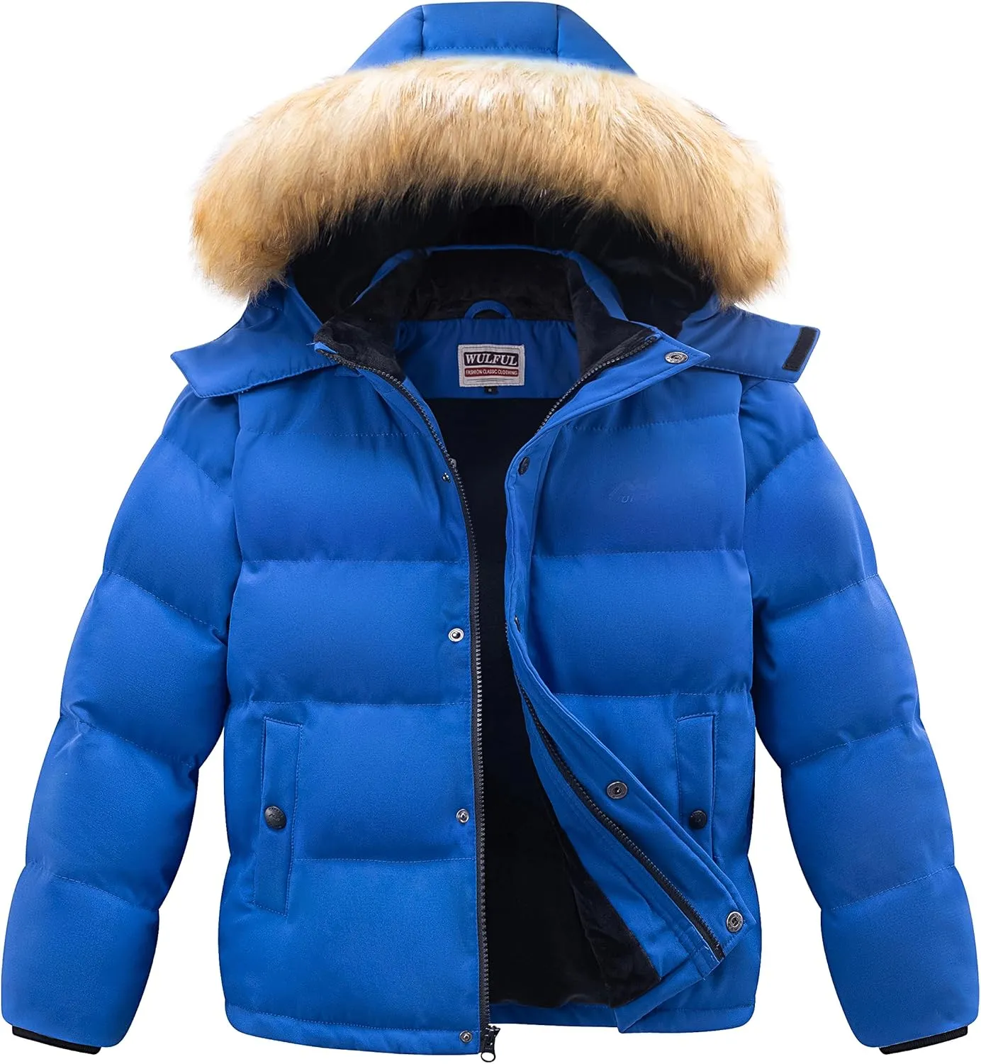 WULFUL Boy's Winter Coats Waterproof Fleece Lined Puffer Jackets Kids Thicken Outerwear With Detachable Hood