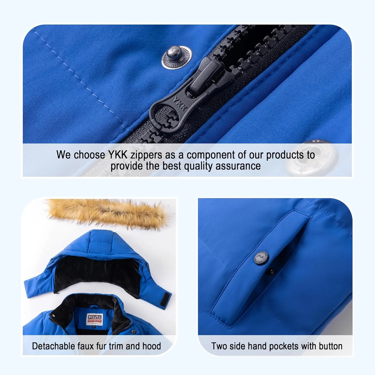 WULFUL Boy's Winter Coats Waterproof Fleece Lined Puffer Jackets Kids Thicken Outerwear With Detachable Hood